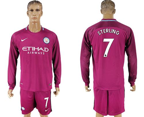 Manchester City #7 Sterling Away Long Sleeves Soccer Club Jersey - Click Image to Close